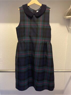 Girls Brooks Brothers Navy and Green Plaid Peter Pan Collar Dress